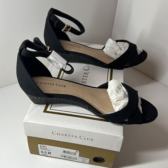 Charter Club Gippi Black Wedge Sandals size 6.5M - Picture 3 of 5